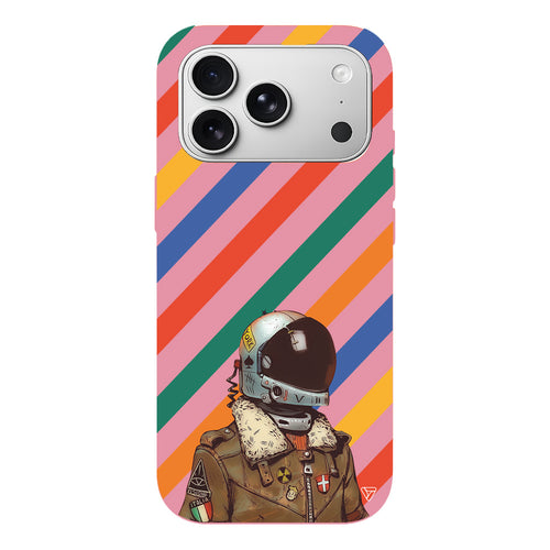 Renkli Astronot Lansman Model İçi Kadife Silikon Telefon Kılıfı