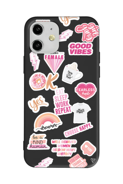 Female Sticker Lansman Model İçi Kadife Silikon Telefon Kılıfı