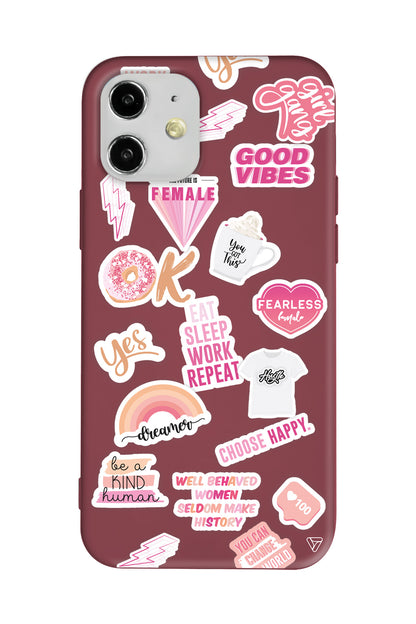 Female Sticker Lansman Model İçi Kadife Silikon Telefon Kılıfı