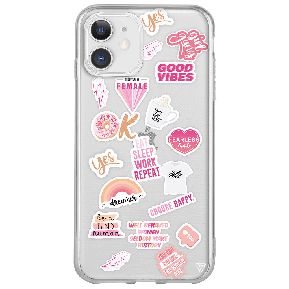 Female Sticker Lansman Model İçi Kadife Silikon Telefon Kılıfı