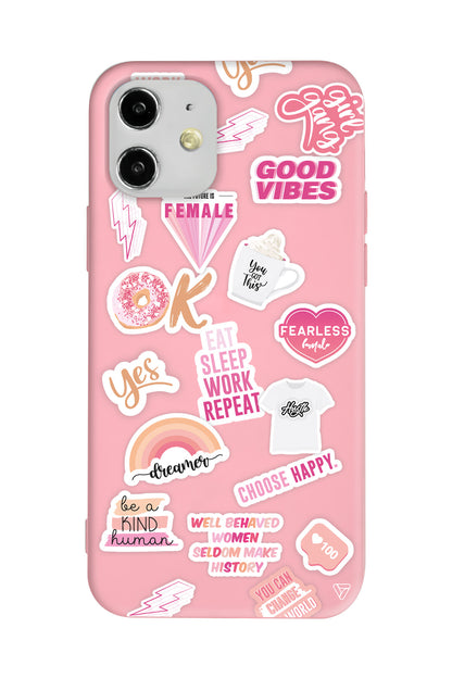 Female Sticker Lansman Model İçi Kadife Silikon Telefon Kılıfı
