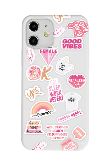 Female Sticker Lansman Model İçi Kadife Silikon Telefon Kılıfı