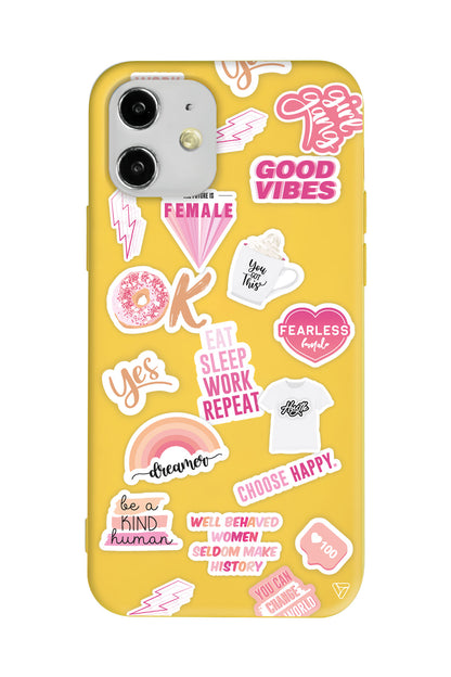 Female Sticker Lansman Model İçi Kadife Silikon Telefon Kılıfı