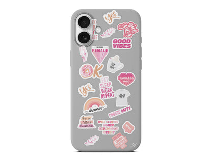 Female Sticker Lansman Model İçi Kadife Silikon Telefon Kılıfı