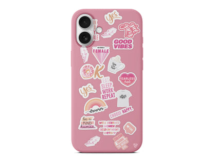 Female Sticker Lansman Model İçi Kadife Silikon Telefon Kılıfı