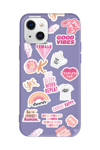 Female Sticker Lansman Model İçi Kadife Silikon Telefon Kılıfı