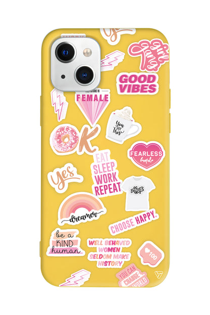 Female Sticker Lansman Model İçi Kadife Silikon Telefon Kılıfı