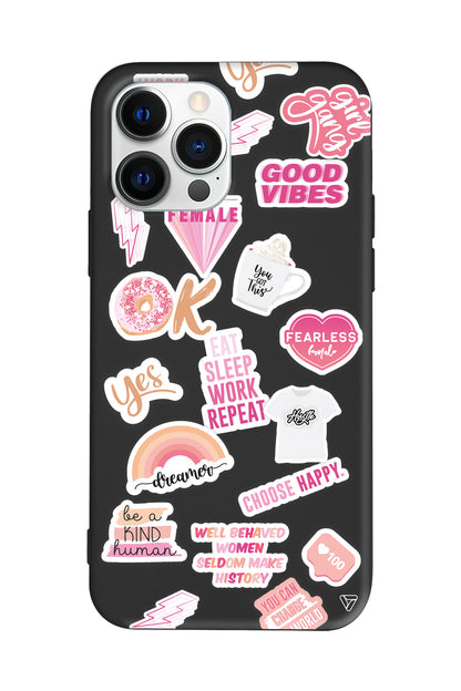 Female Sticker Lansman Model İçi Kadife Silikon Telefon Kılıfı