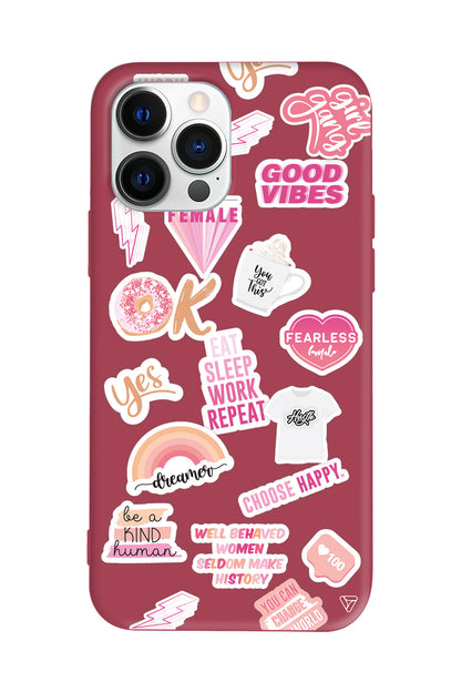 Female Sticker Lansman Model İçi Kadife Silikon Telefon Kılıfı