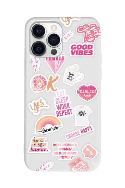 Female Sticker Lansman Model İçi Kadife Silikon Telefon Kılıfı