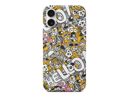 Doodle Hello Lansman Model İçi Kadife Silikon Telefon Kılıfı – Plus Serisine Özel