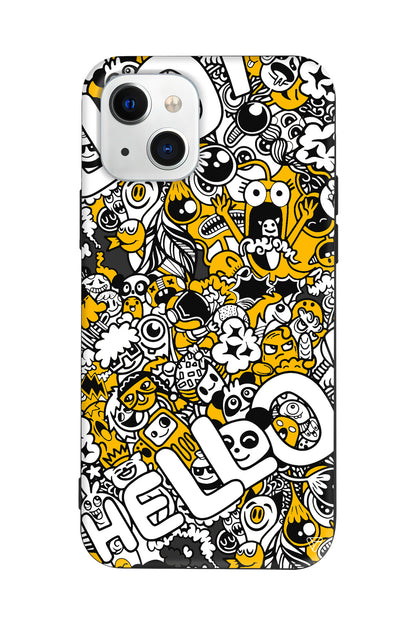 Doodle Hello Lansman Model İçi Kadife Silikon Telefon Kılıfı – Plus Serisine Özel