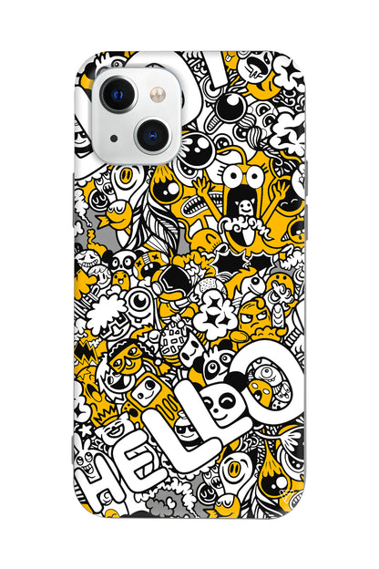 Doodle Hello Lansman Model İçi Kadife Silikon Telefon Kılıfı