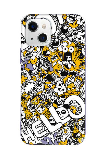 Doodle Hello Lansman Model İçi Kadife Silikon Telefon Kılıfı