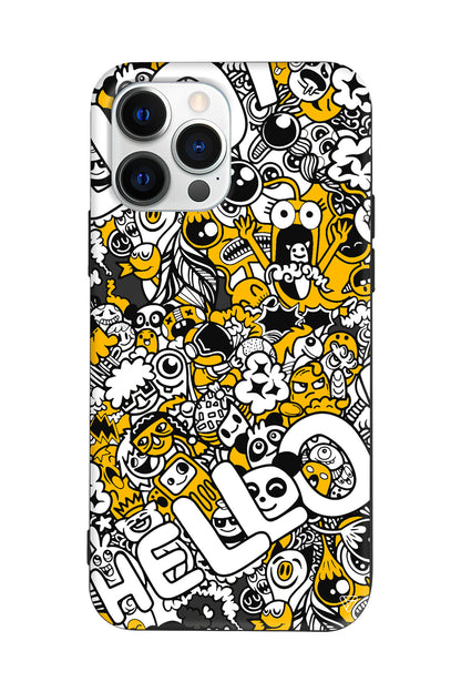 Doodle Hello Lansman Model İçi Kadife Silikon Telefon Kılıfı