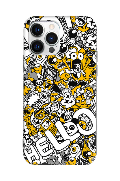 Doodle Hello Lansman Model İçi Kadife Silikon Telefon Kılıfı