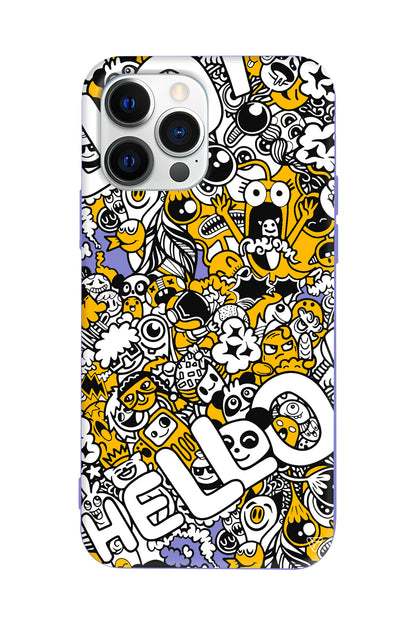 Doodle Hello Lansman Model İçi Kadife Silikon Telefon Kılıfı