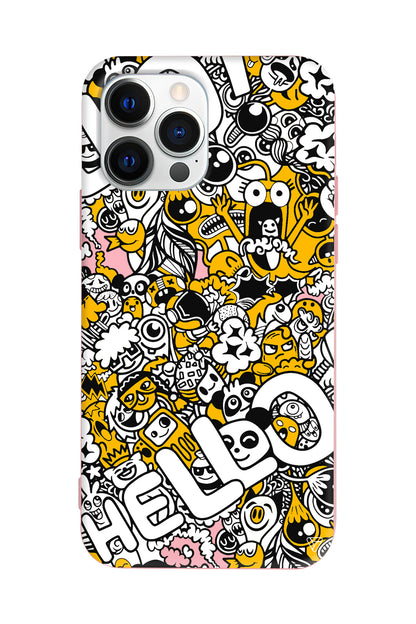 Doodle Hello Lansman Model İçi Kadife Silikon Telefon Kılıfı