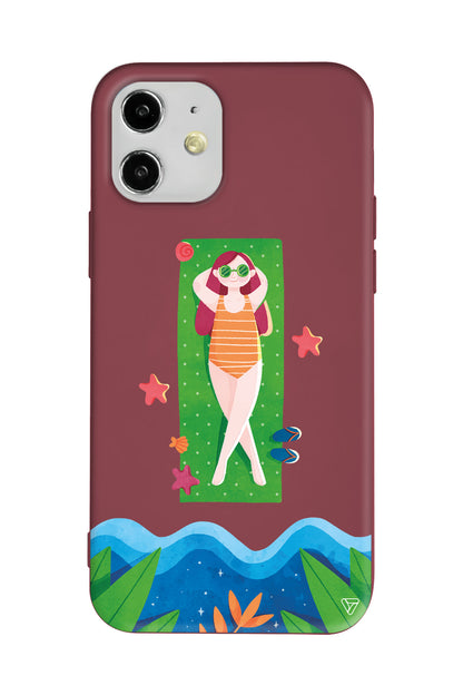 Plajda Uzanmak Lansman Model İçi Kadife Silikon Telefon Kılıfı