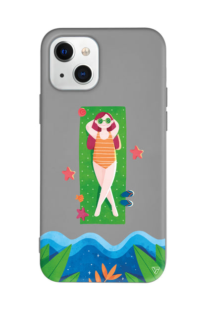 Plajda Uzanmak Lansman Model İçi Kadife Silikon Telefon Kılıfı