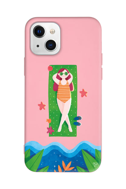 Plajda Uzanmak Lansman Model İçi Kadife Silikon Telefon Kılıfı