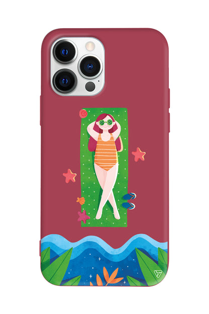 Plajda Uzanmak Lansman Model İçi Kadife Silikon Telefon Kılıfı