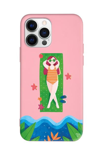 Plajda Uzanmak Lansman Model İçi Kadife Silikon Telefon Kılıfı