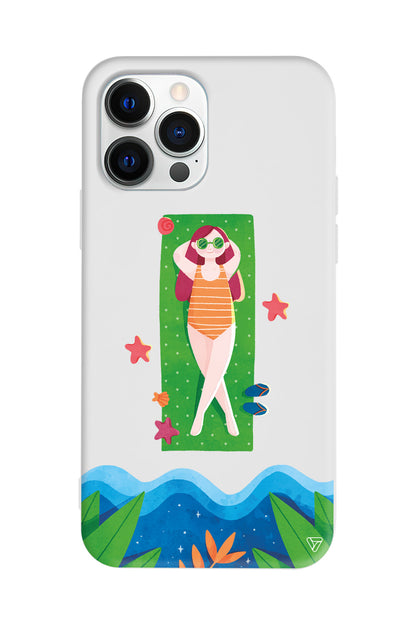 Plajda Uzanmak Lansman Model İçi Kadife Silikon Telefon Kılıfı