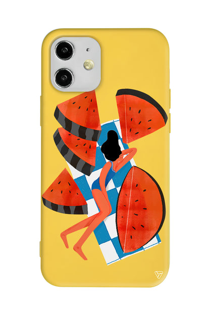 Karpuz Dilimleri ve Kız Lansman Model İçi Kadife Silikon Telefon Kılıfı
