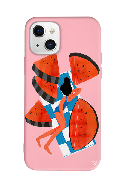 Karpuz Dilimleri ve Kız Lansman Model İçi Kadife Silikon Telefon Kılıfı