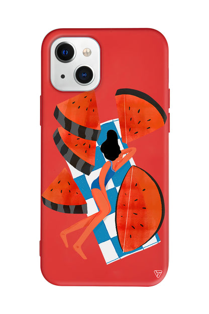 Karpuz Dilimleri ve Kız Lansman Model İçi Kadife Silikon Telefon Kılıfı – Plus Serisine Özel