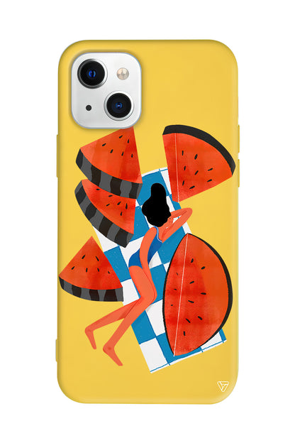 Karpuz Dilimleri ve Kız Lansman Model İçi Kadife Silikon Telefon Kılıfı – Plus Serisine Özel