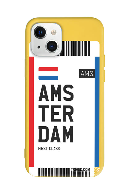 Amsterdam Bileti Lansman Model İçi Kadife Silikon Telefon Kılıfı