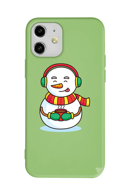 Snowman With Coffee Lansman Model İçi Kadife Silikon Telefon Kılıfı