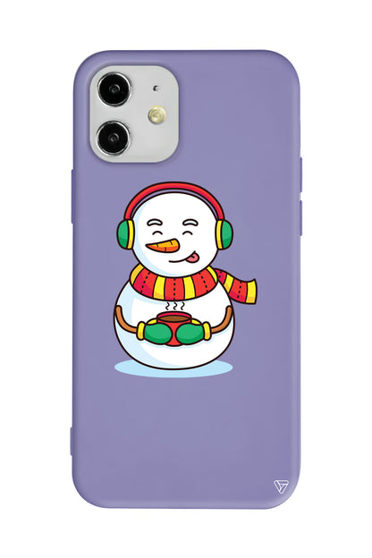 Snowman With Coffee Lansman Model İçi Kadife Silikon Telefon Kılıfı