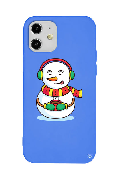 Snowman With Coffee Lansman Model İçi Kadife Silikon Telefon Kılıfı