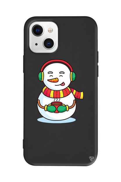 Snowman With Coffee Lansman Model İçi Kadife Silikon Telefon Kılıfı