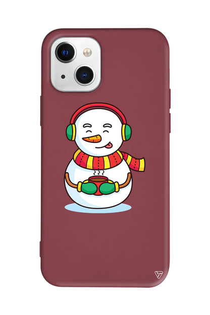 Snowman With Coffee Lansman Model İçi Kadife Silikon Telefon Kılıfı