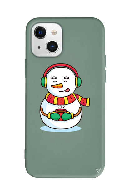 Snowman With Coffee Lansman Model İçi Kadife Silikon Telefon Kılıfı