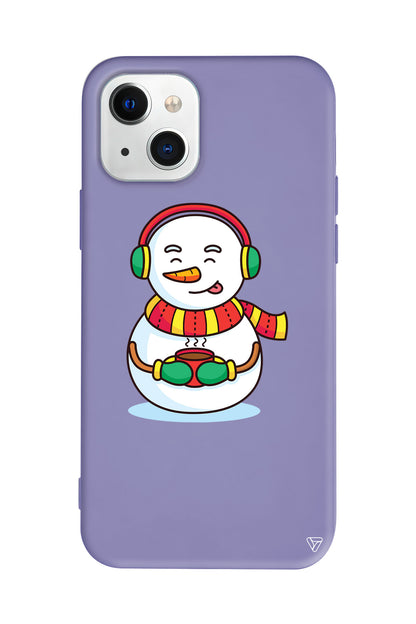 Snowman With Coffee Lansman Model İçi Kadife Silikon Telefon Kılıfı