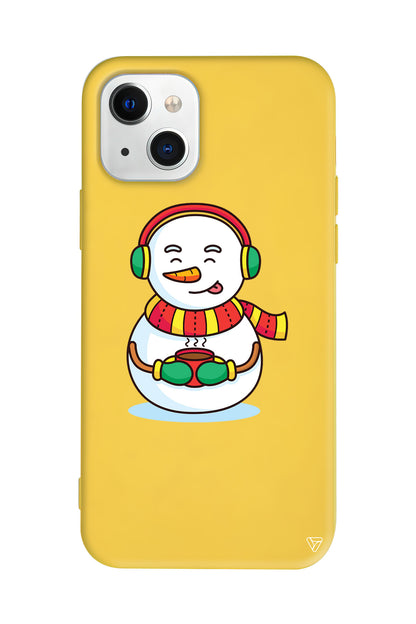 Snowman With Coffee Lansman Model İçi Kadife Silikon Telefon Kılıfı