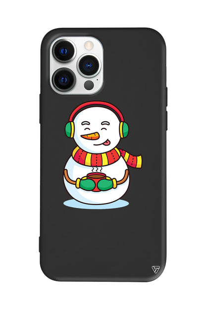 Snowman With Coffee Lansman Model İçi Kadife Silikon Telefon Kılıfı