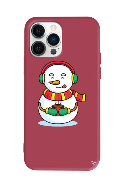 Snowman With Coffee Lansman Model İçi Kadife Silikon Telefon Kılıfı
