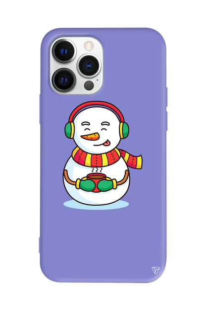 Snowman With Coffee Lansman Model İçi Kadife Silikon Telefon Kılıfı