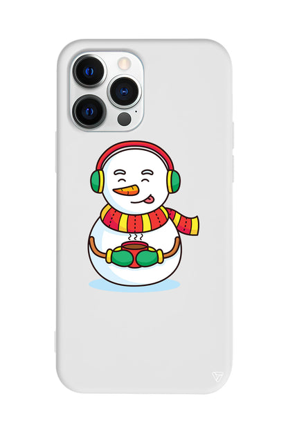 Snowman With Coffee Lansman Model İçi Kadife Silikon Telefon Kılıfı