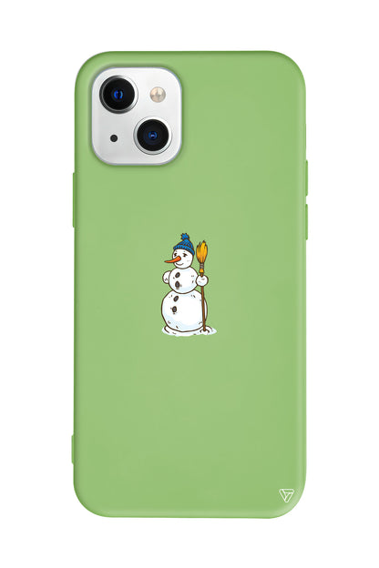 Snowman With Broom Lansman Model İçi Kadife Silikon Telefon Kılıfı